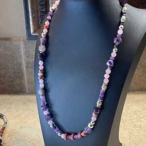 24 inch natural stones necklace. Rose quartz, amethyst, and quartz
